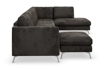 Ocean Lyx 6-sits Högervänd U-formad Soffa med Divan och Schäslong + Fotpall i Sammet - Mörkgrå - Products - Möbler - Soffa - U-soffa