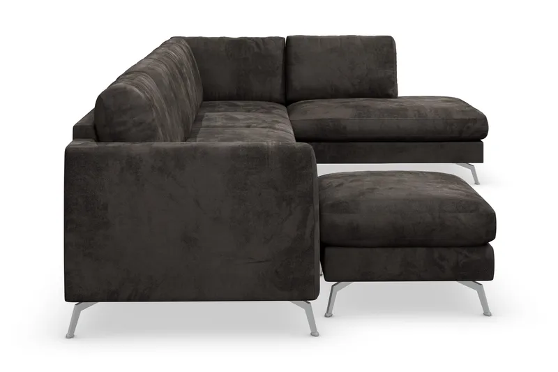 Ocean Lyx 6-sits Högervänd U-formad Soffa med Divan och Schäslong + Fotpall i Sammet - Mörkgrå - Products - Möbler - Soffa - U-soffa