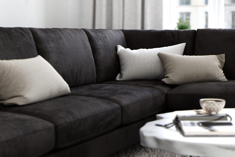 Ocean Lyx 6-sits Högervänd U-formad Soffa med Divan och Schäslong + Fotpall i Sammet - Mörkgrå - Products - Möbler - Soffa - U-soffa