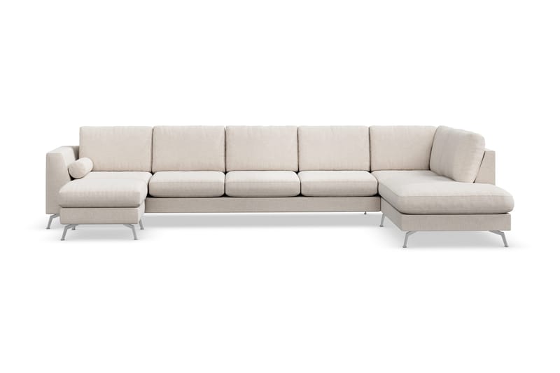 Ocean Lyx 6-sits Högervänd U-formad Soffa med Divan och Schäslong + Fotpall i Tyg - Beige - Products - Möbler - Soffa - U-soffa