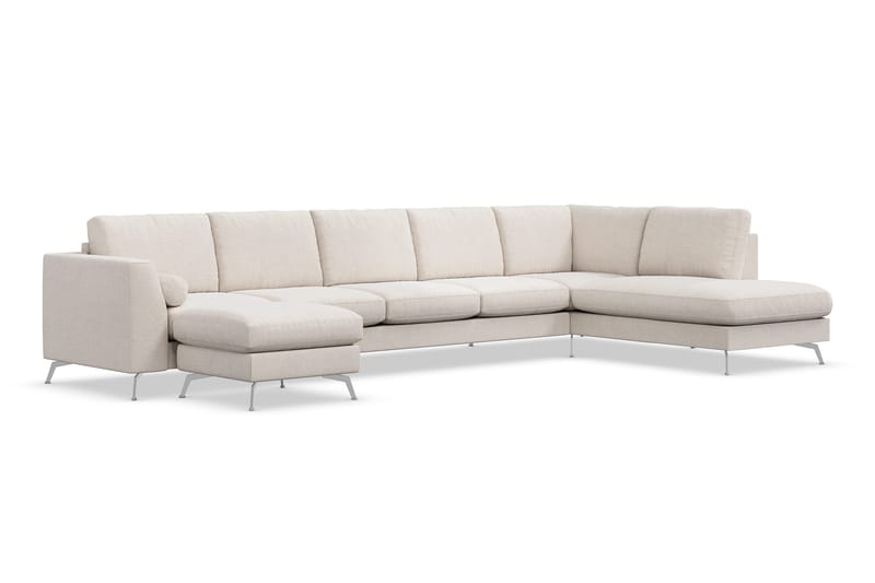 Ocean Lyx 6-sits Högervänd U-formad Soffa med Divan och Schäslong + Fotpall i Tyg - Beige - Products - Möbler - Soffa - U-soffa