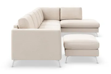 Ocean Lyx 6-sits Högervänd U-formad Soffa med Divan och Schäslong + Fotpall i Tyg - Beige - Products - Möbler - Soffa - U-soffa