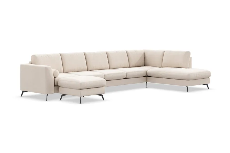 Ocean Lyx 6-sits Högervänd U-formad Soffa med Divan och Schäslong + Fotpall i Tyg - Beige - Products - Möbler - Soffa - U-soffa