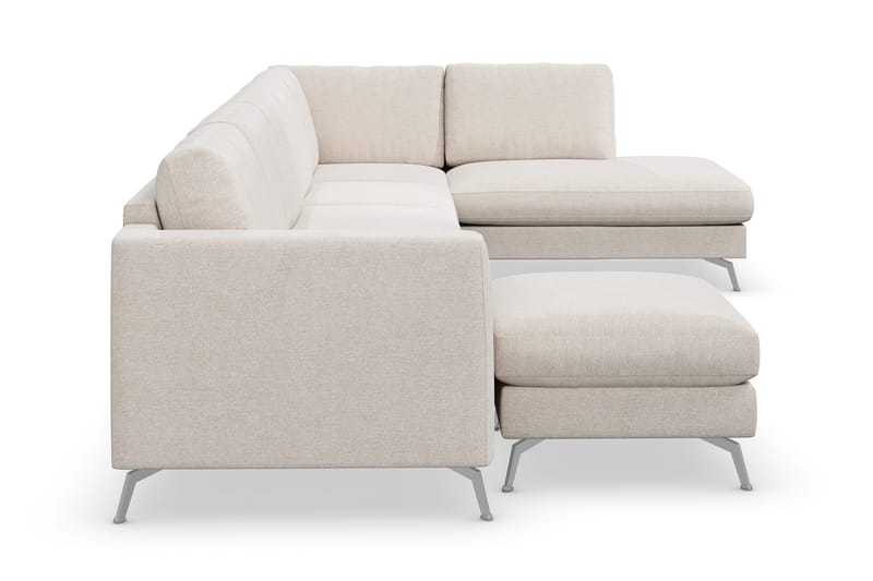 Ocean Lyx 6-sits Högervänd U-formad Soffa med Divan och Schäslong + Fotpall i Tyg - Beige - Products - Möbler - Soffa - U-soffa