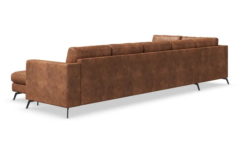 Ocean Lyx 6-sits Vänstervänd U-formad Soffa med Divan och Schäslong + Fotpall i Konstläder - Brun - Products - Möbler - Soffa - Divansoffa & schäslongsoffa