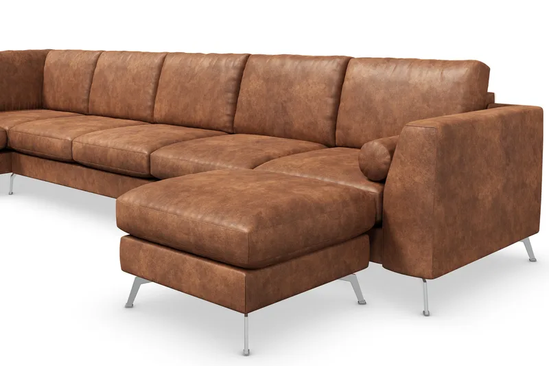 Ocean Lyx 6-sits Vänstervänd U-formad Soffa med Divan och Schäslong + Fotpall i Konstläder - Brun - Products - Möbler - Soffa - Divansoffa & schäslongsoffa