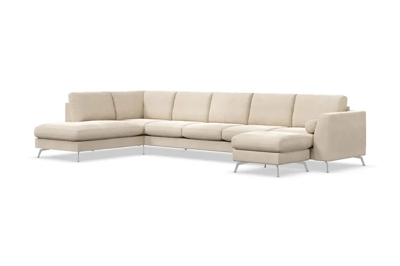 Ocean Lyx 6-sits Vänstervänd U-formad Soffa med Divan och Schäslong + Fotpall i Sammet - Beige - Products - Möbler - Soffa - Divansoffa & schäslongsoffa
