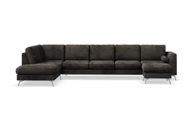Ocean Lyx 6-sits Vänstervänd U-formad Soffa med Divan och Schäslong + Fotpall i Sammet - Mörkgrå - Products - Möbler - Soffa - Divansoffa & schäslongsoffa