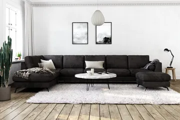 Ocean Lyx 6-sits Vänstervänd U-formad Soffa med Divan och Schäslong + Fotpall i Sammet - Mörkgrå - Products - Möbler - Soffa - Divansoffa & schäslongsoffa