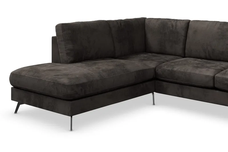 Ocean Lyx 6-sits Vänstervänd U-formad Soffa med Divan och Schäslong + Fotpall i Sammet - Mörkgrå - Products - Möbler - Soffa - Divansoffa & schäslongsoffa