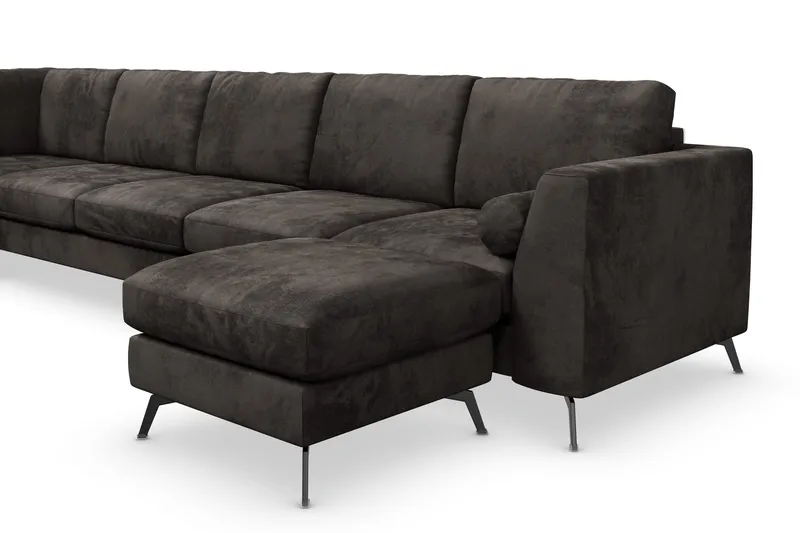 Ocean Lyx 6-sits Vänstervänd U-formad Soffa med Divan och Schäslong + Fotpall i Sammet - Mörkgrå - Products - Möbler - Soffa - Divansoffa & schäslongsoffa