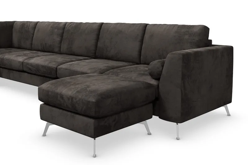 Ocean Lyx 6-sits Vänstervänd U-formad Soffa med Divan och Schäslong + Fotpall i Sammet - Mörkgrå - Products - Möbler - Soffa - Divansoffa & schäslongsoffa