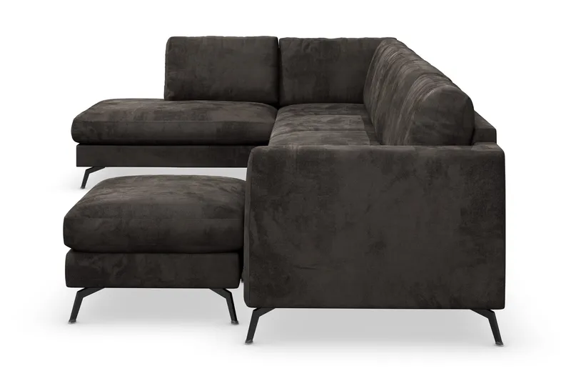Ocean Lyx 6-sits Vänstervänd U-formad Soffa med Divan och Schäslong + Fotpall i Sammet - Mörkgrå - Products - Möbler - Soffa - Divansoffa & schäslongsoffa