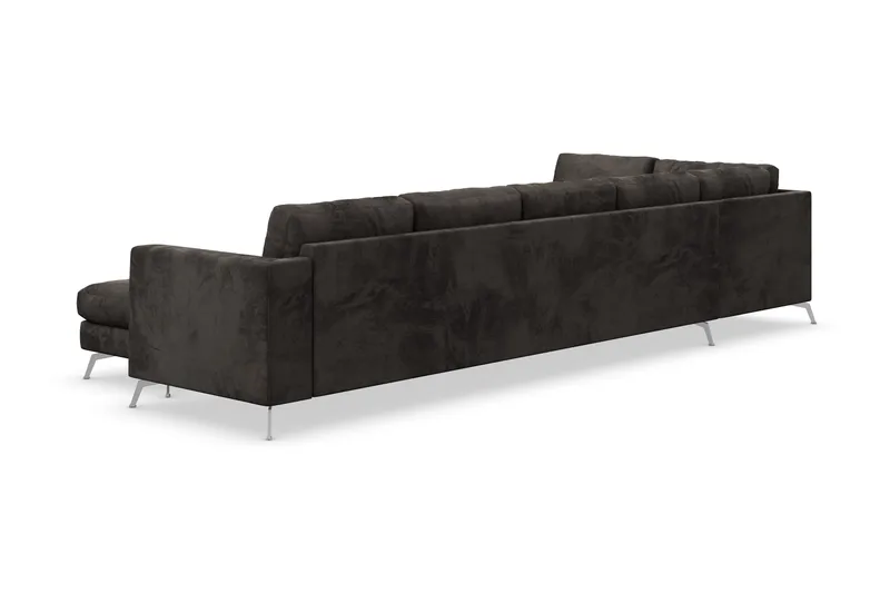 Ocean Lyx 6-sits Vänstervänd U-formad Soffa med Divan och Schäslong + Fotpall i Sammet - Mörkgrå - Products - Möbler - Soffa - Divansoffa & schäslongsoffa