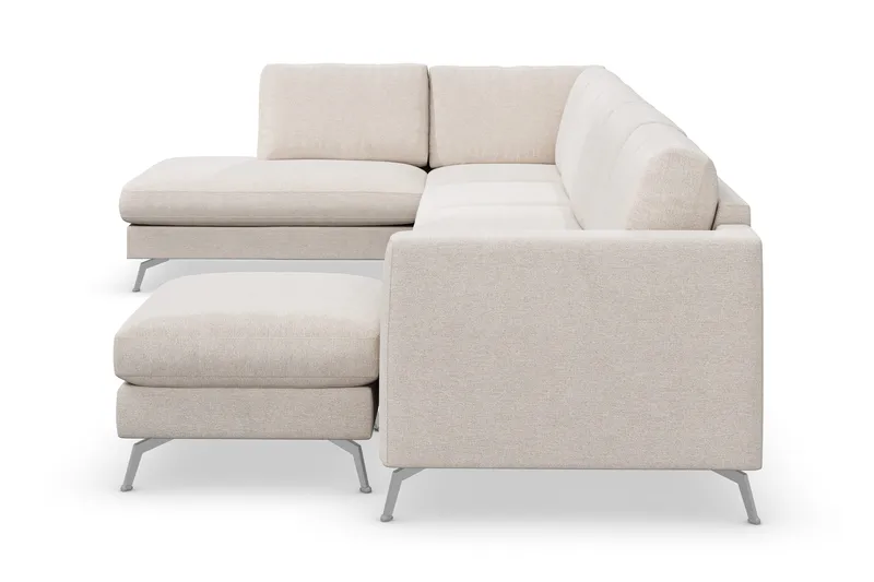 Ocean Lyx 6-sits Vänstervänd U-formad Soffa med Divan och Schäslong + Fotpall i Tyg - Beige - Products - Möbler - Soffa - Divansoffa & schäslongsoffa
