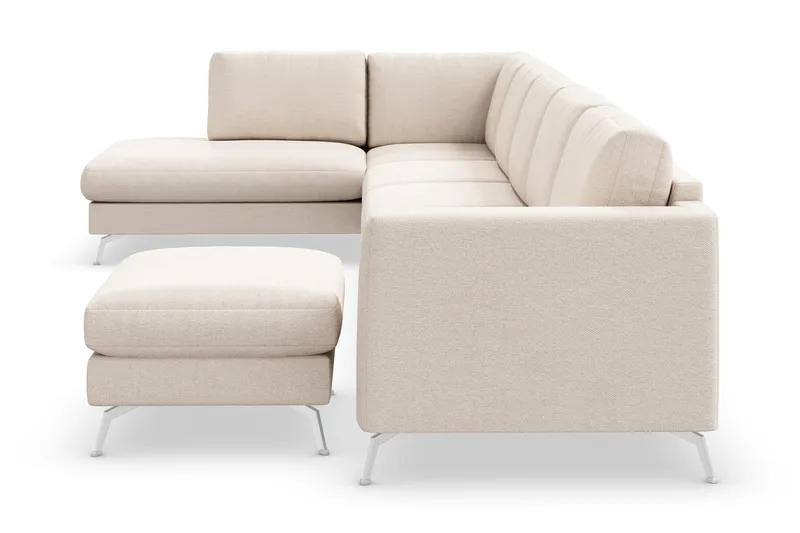 Ocean Lyx 6-sits Vänstervänd U-formad Soffa med Divan och Schäslong + Fotpall i Tyg - Beige - Products - Möbler - Soffa - Divansoffa & schäslongsoffa