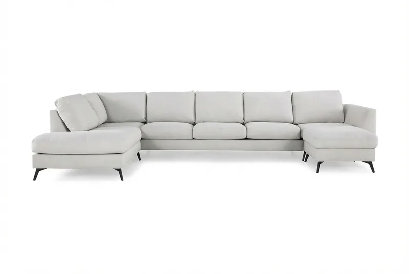 Ocean Lyx 6-sits Vänstervänd U-formad Soffa med Divan och Schäslong + Fotpall i Tyg - Ljusgrå - Products - Möbler - Soffa - U-soffa