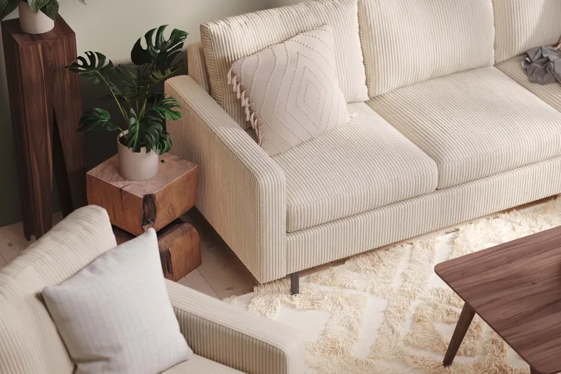 Peppe Soffgrupp 3-sits Soffa + Fåtölj + Fotpall i Manchester - Beige - Products - Möbler - Soffa - Soffgrupp