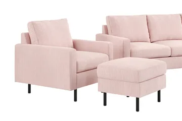 Peppe Soffgrupp 3-sits Soffa + Fåtölj + Fotpall i Manchester - Rosa - Products - Möbler - Soffa - Soffgrupp