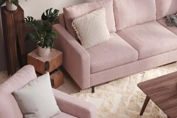 Peppe Soffgrupp 3-sits Soffa + Fåtölj + Fotpall i Manchester - Rosa - Products - Möbler - Soffa - Soffgrupp