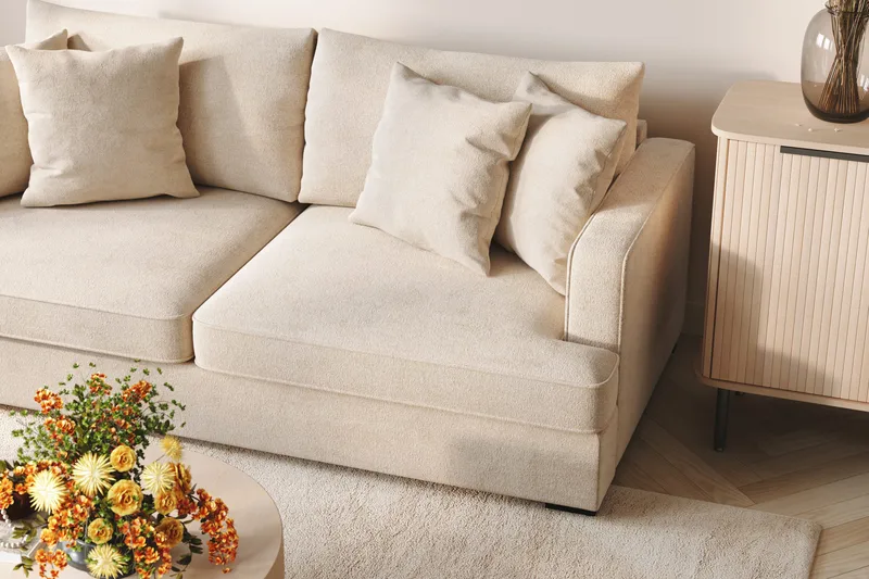 Rossita 3-sits Djup Soffa med hel dyna i Chenille - Beige - Products - Möbler - Soffa - 3 sits soffa