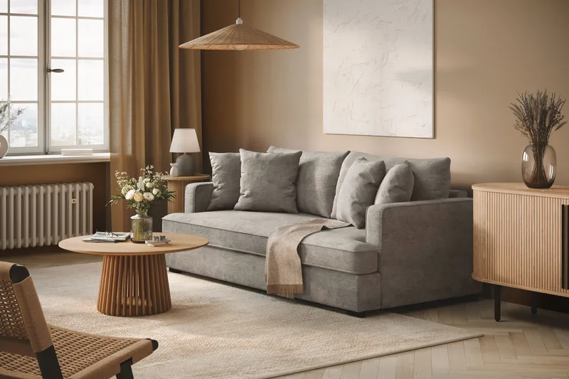 Rossita 3-sits Djup Soffa med hel dyna i Chenille - Grå - Products - Möbler - Soffa - 3 sits soffa