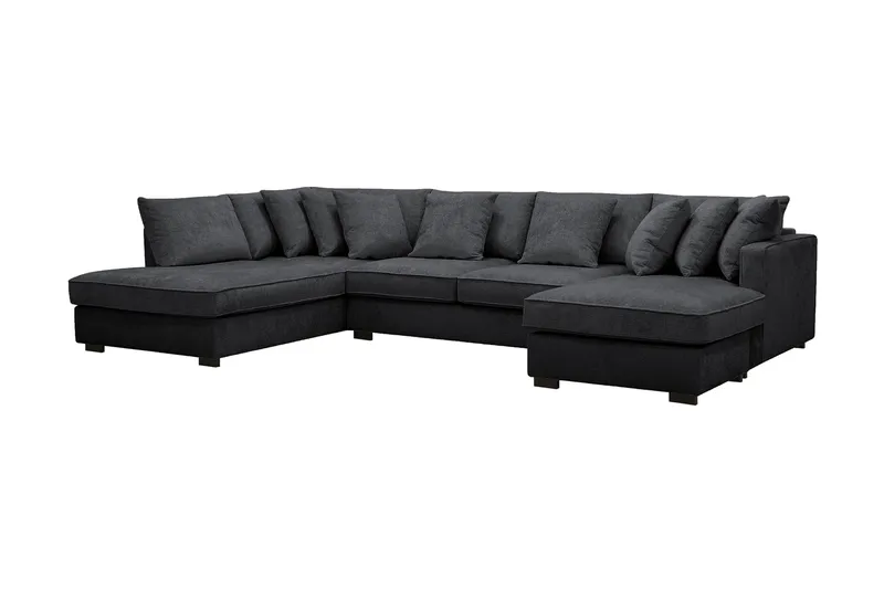 Rossita 5-sits Vänstervänd U-formad Djup Soffa med Divan och Schäslong i Chenille - Svart - Products - Möbler - Soffa - U-soffa