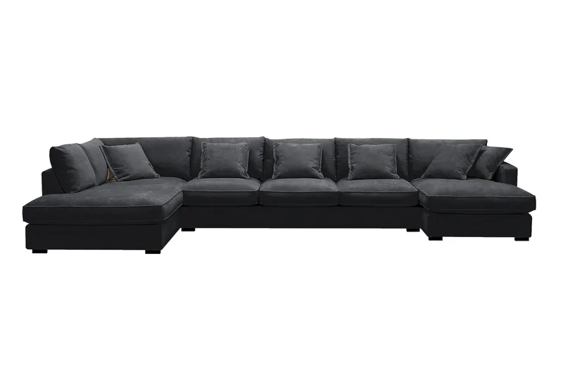 Rossita Lyx 6-sits Högervänd U-formad Extra djup Soffa med Divan och Schäslong i Chenille, Svart