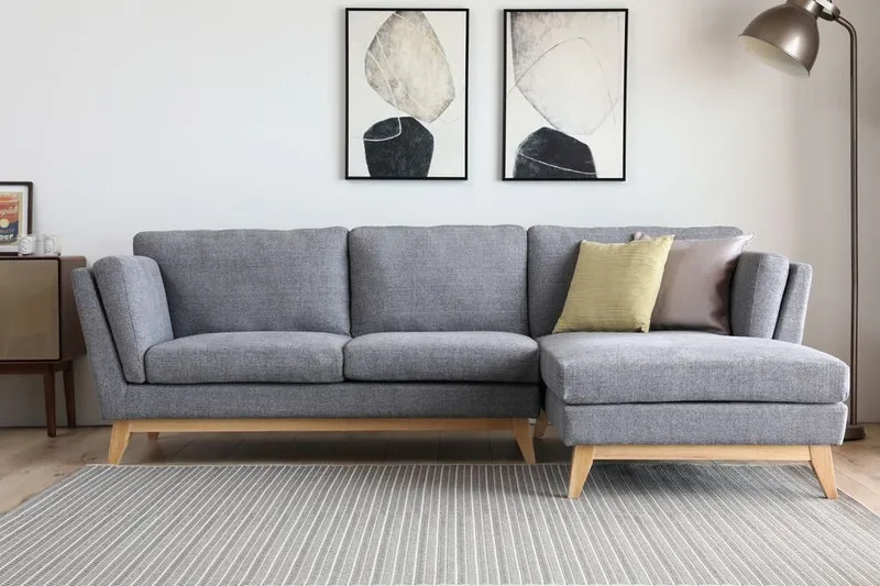 Soffa med divan grått tyg - 260 cm bred, grå