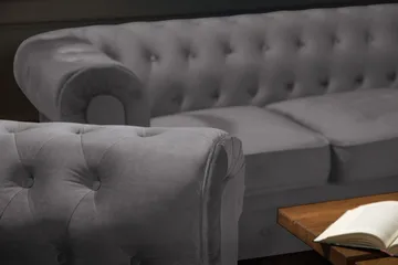 Chesterfield Lyx Soffgrupp 2-sits+Fåtölj Sammet - Mörkgrå - Products - Möbler - Soffa - Soffgrupp - Chesterfield soffgrupp
