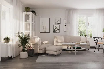 Howard Classic Soffgrupp 3-sits Soffa + Fåtölj + Fotpall i Tyg - Beige - Products - Möbler - Soffa - Soffgrupp - Howard soffgrupp