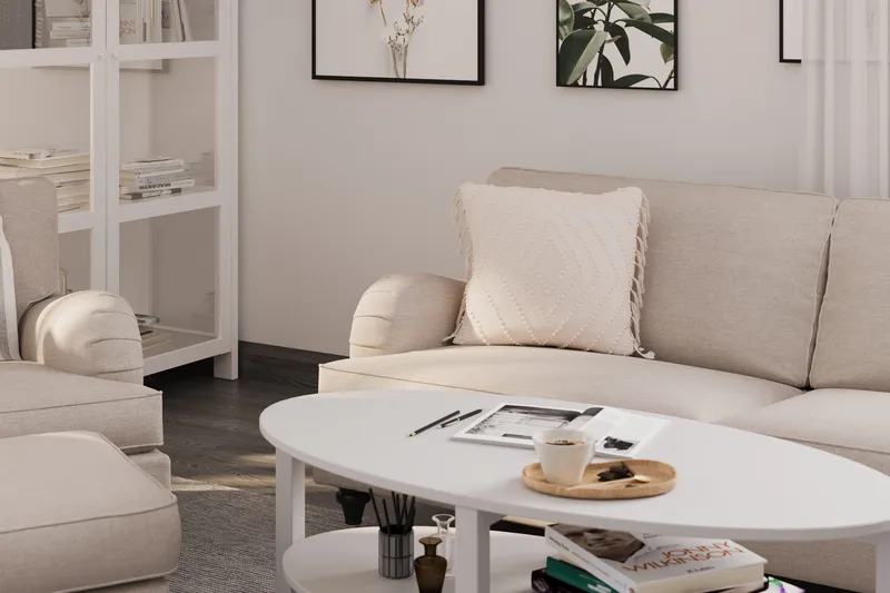 Howard Classic Soffgrupp 3-sits Soffa + Fåtölj + Fotpall i Tyg - Beige - Products - Möbler - Soffa - Soffgrupp - Howard soffgrupp