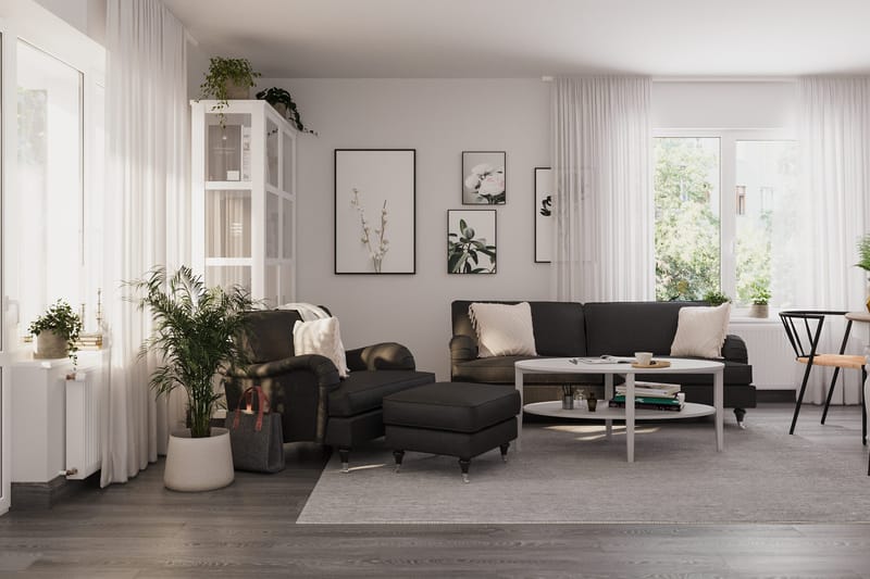 Howard Classic Soffgrupp 3-sits Soffa + Fåtölj + Fotpall i Tyg - Mörkgrå - Products - Möbler - Soffa - Soffgrupp - Howard soffgrupp
