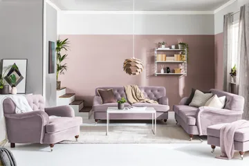 Howard Riviera Soffgrupp 3-sits + 2-sits Soffa + Fåtölj + Fotpall i Sammet - Lila - Products - Möbler - Soffa - Soffgrupp - Howard soffgrupp
