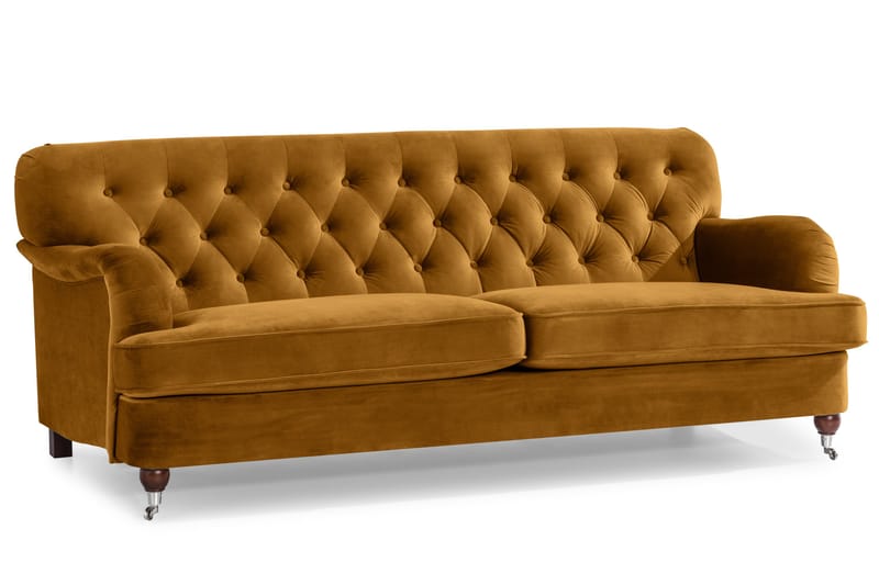 Howard Riviera Soffgrupp 3-sits + 2-sits Soffa + Fåtölj + Fotpall i Sammet - Mörkgul - Products - Möbler - Soffa - Soffgrupp - Howard soffgrupp