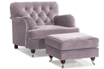 Howard Riviera Soffgrupp Svängd 3-sits + 2-sits Soffa + Fåtölj + Fotpall i Sammet - Lila - Products - Möbler - Soffa - Soffgrupp - Howard soffgrupp