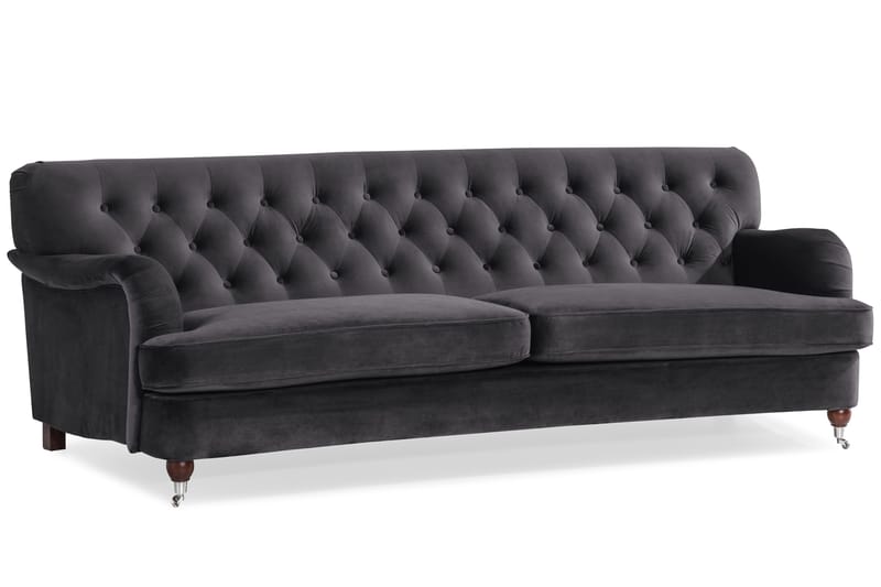 Howard Riviera Soffgrupp Svängd 3-sits + 2-sits Soffa + Fåtölj + Fotpall i Sammet - Mörkgrå - Products - Möbler - Soffa - Soffgrupp - Howard soffgrupp