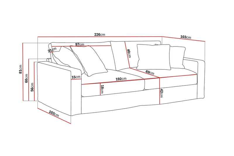 Valencia Extra Djup 3-sits Soffa med avtagbar och tvättbar klädsel - Rostbrun - Products - Möbler - Soffa - 3 sits soffa