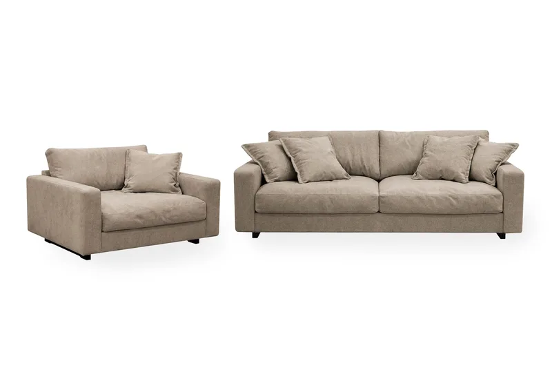 Valencia Soffgrupp Extra Djup 3-sits Soffa + Fåtölj i Chenille - Brun - Products - Möbler - Soffa - Soffgrupp