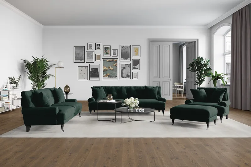 Andrew Loveseat Sammet - Mörkgrön/Krom - Products - Möbler - Fåtölj & stolar - Fåtölj - Sammetsfåtölj