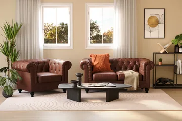 Chesterfield Lyx Stor skön djup fåtölj i konstläder till vardagsrum - Mörkbrun PU - Products - Möbler - Fåtölj & stolar - Fåtölj - Chesterfield fåtölj