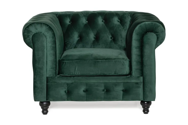 Chesterfield Lyx Stor skön djup sammetsfåtölj - Fåtölj till vardagsrum - Mörkgrön Sammet - Products - Möbler - Fåtölj & stolar - Fåtölj - Chesterfield fåtölj