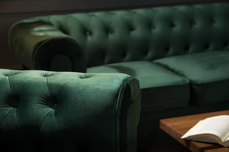 Chesterfield Lyx Stor skön djup sammetsfåtölj - Fåtölj till vardagsrum - Mörkgrön Sammet - Products - Möbler - Fåtölj & stolar - Fåtölj - Chesterfield fåtölj