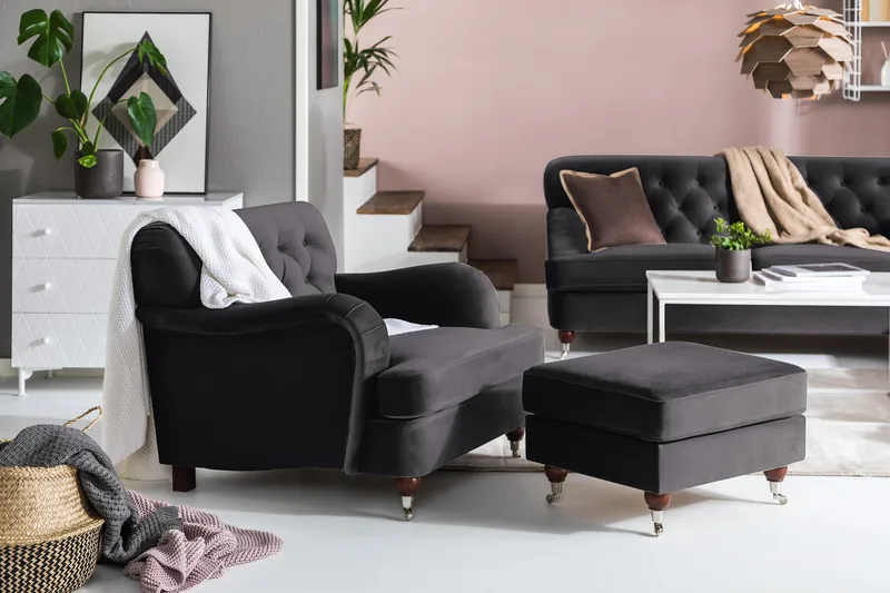 Howard Riviera Sammetsfåtölj - Mörkgrå - Products - Möbler - Fåtölj & stolar - Fåtölj - Howard fåtölj