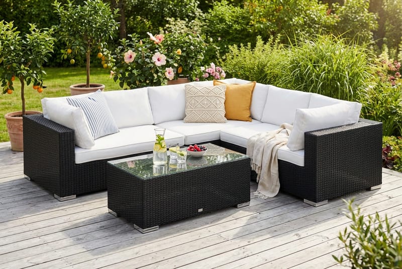 Bahamas L-formad utesoffa höger, 6-sits med bord - Svart - Products - Utemöbler & utemiljö - Loungemöbler - Loungeset & loungegrupp