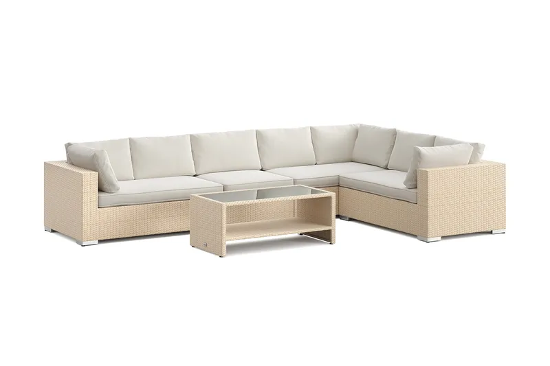 Bahamas L-formad utesoffa höger, 7-sits med bord och hylla - Beige - Products - Utemöbler & utemiljö - Loungemöbler - Loungeset & loungegrupp