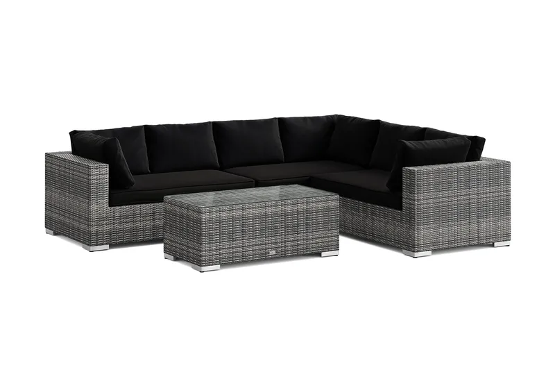 Bahamas L-formad utesoffa vänster, 6-sits med bord, Grå