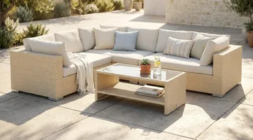 Bahamas L-formad utesoffa vänster, 6-sits med bord och hylla - Beige - Products - Utemöbler & utemiljö - Loungemöbler - Loungeset & loungegrupp
