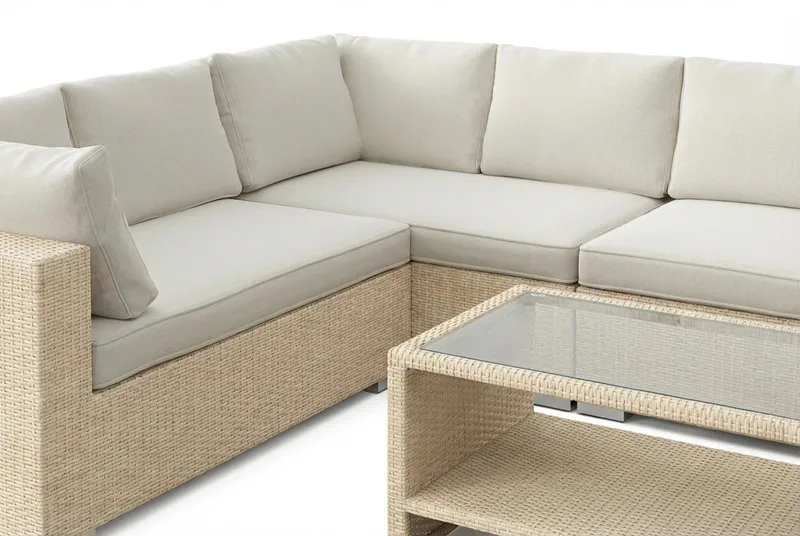 Bahamas L-formad utesoffa vänster, 7-sits med bord och hylla - Beige - Products - Utemöbler & utemiljö - Loungemöbler - Loungeset & loungegrupp