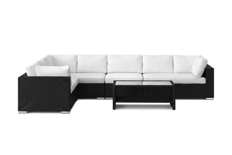 Bahamas L-formad utesoffa vänster, 7-sits med bord och hylla - Svart - Products - Utemöbler & utemiljö - Loungemöbler - Loungeset & loungegrupp